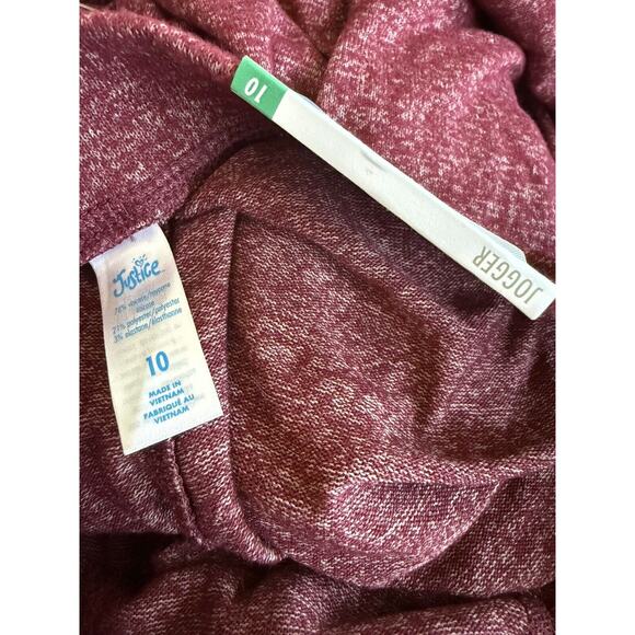 Justice Maroon Silver Sparkle Logo Mid Rise Full Length Girls’ Joggers Size 10 - Picture 5 of 5